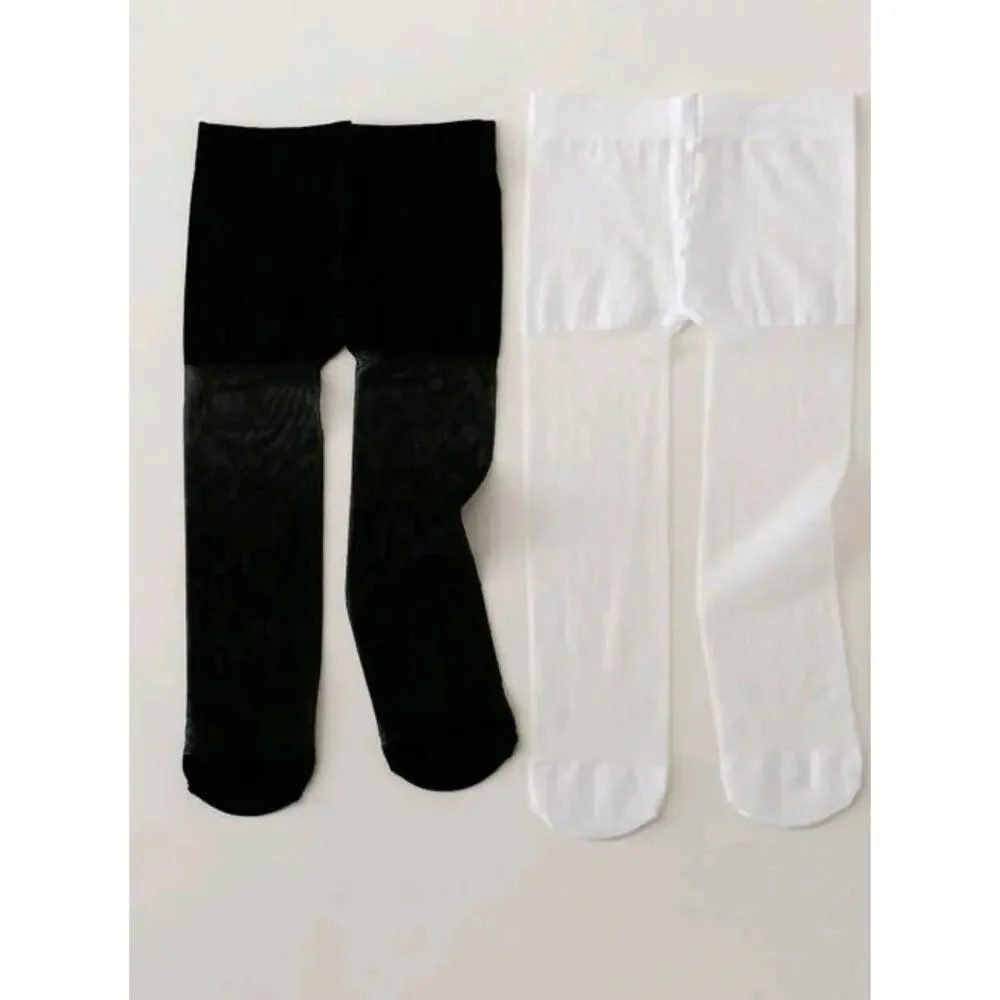 2 pieces baby girls tights ultra thin White and‎ black 1-2Y